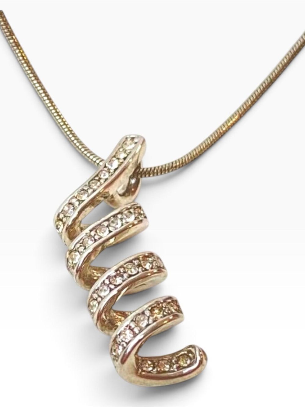 Bijoux Terner Rhinestone Spiral Pendant Necklace Silver Tone Adjustable Chain